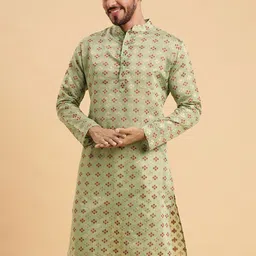 Vrundavan ethics Woven design Mandarin Collar Jacquard Cotton Kurta-picture-56