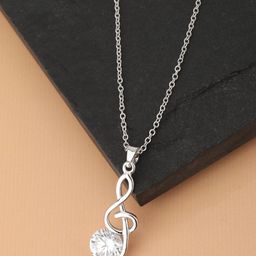 Carlton London Women Silver-Toned Rhodium-Plated CZ Studded Pendant with Chain-image-43