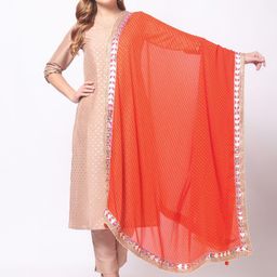 Dupatta Bazaar Red & Gold-Toned Printed Dupatta with Gotta Patti-picture-10