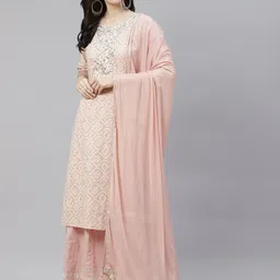 Divena Women Pink Bandhani Printed Regular Gotta Patti Pure Cotton Kurti with Palazzos & With Dupatta-image-44