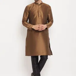 VASTRAMAY Mandarin Collar Straight Kurta with Pyjamas-image-92
