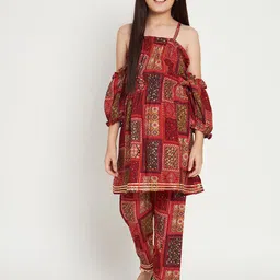 Readiprint Girls Ethnic Motifs Printed Pleated Kurta with Pyjamas-image-6