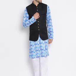 Hangup Men Geometric Printed Kurta with Pyjamas With Nehru Jacket-10