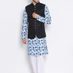 Hangup Men Floral Printed Kurta with Pyjamas & With Nehru Jacket-15