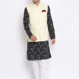 Hangup Men Yellow Floral Printed Kurta with Pyjamas-picture-44