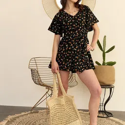 Berrylush Floral Printed V-Neck Playsuit-image-46