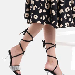 AXIUM Embellished Velvet Party Slim Heeled Sandals-42