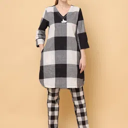 aayusika Checked Pure Cotton Tunic With Trousers Co-Ords-image-8