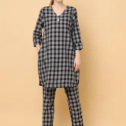 aayusika Checked Pure Cotton V-Neck Tunic With Flared Trousers Co-Ords-picture-0