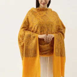 Pashmoda Women Pure Woolen Yellow Floral Embroidered Shawl-49