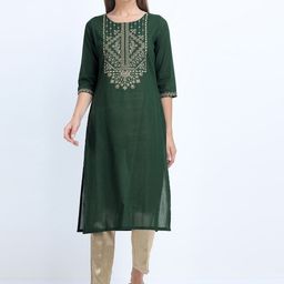Vishudh Women Green Geometric Embroidered Straight Kurta-picture-13