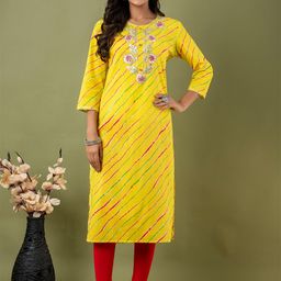 FERANOID Leheriya Printed Thread Work Kurta-image-43