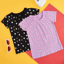 YU by Pantaloons Girls Multicoloured Printed V-Neck Extended Sleeves Applique T-shirt-image-47