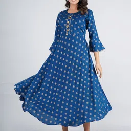 JAHIDA COMFORT WITH STYLE Blue Geometric Printed Flared Sleeves Thread Work Anarkali Kurta-picture-22