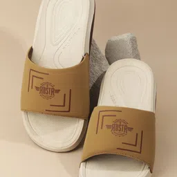 The Roadster Lifestyle Co. Men Beige Active Graphic Printed Sliders-51