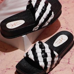 JM Looks Textured Open Toe Flatform Heels-2