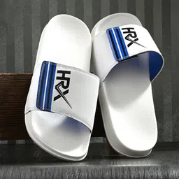 HRX by Hrithik Roshan Men White & Blue Printed Sliders-58