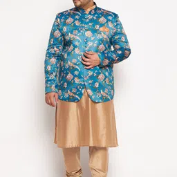 VASTRAMAY Men Rose Gold Floral Kurta with Churidar-image-61