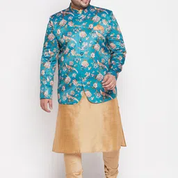 VASTRAMAY Men Rose Gold Floral Kurta with Churidar-image-62