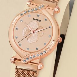 Septem Women Rose Gold-Toned Embellished Dial & Rose Gold Toned Stainless Steel Bracelet Style Straps Watch-image-86