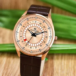 SWADESI STUFF Men Patterned Leather Textured Straps Analogue Watch SF0535 BROWN-47