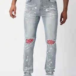 WAIMEA Men Slim Fit Mid-Rise Slash Knee Heavy Fade Bleached Stretchable Jeans-image-81