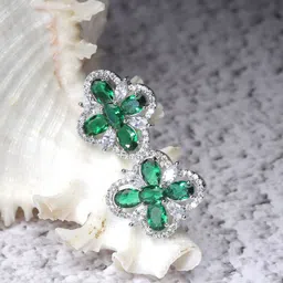 ZENEME Rhodium-Plated AD Studded Floral Drop Earrings-17