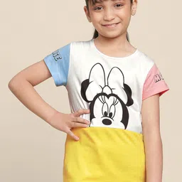Kids Ville Girls Colourblocked Minnie Mouse Printed Round Neck Cotton T-Shirt-picture-4