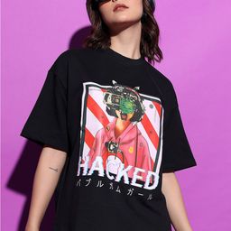 Tokyo Talkies Black Oversized Graphic Printed Drop-Shoulder Sleeves Casual T-shirt-image-108