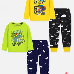 YK X Trampoline Kids Pack Of 2 Printed T-shirt With Pyjamas-image-70