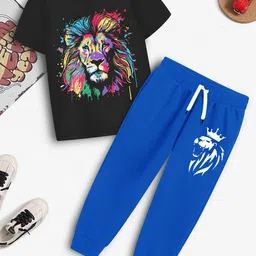 YK X Trampoline Kids Graphic Printed Round Neck T-shirt with Trousers-image-51