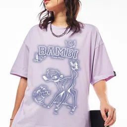 Bewakoof Women Graphic Printed Round Neck Cotton Oversized Bambi T-shirt-picture-32