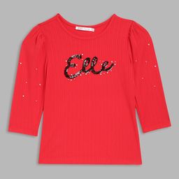 ELLE Girls Red Typography Printed T-shirt-image-77