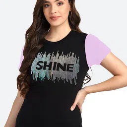 shashvi Women Black & Lavender Typography Printed T-shirt-picture-39