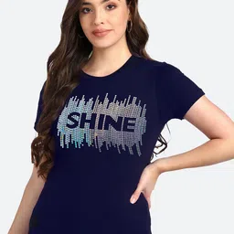 shashvi Women Navy Blue Typography Embellished T-shirt-picture-37