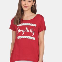 Sugr Women Red Round Neck graphic Print T-Shirt-image-41