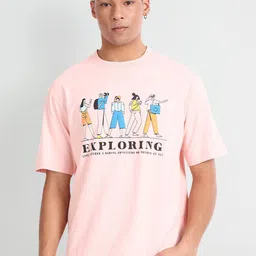 Flying Machine Graphic Printed Short Sleeves Oversized Pure Cotton T-Shirt-picture-20