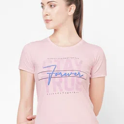 LAASA SPORTS Women Pink Typography Printed Cotton T-shirt-image-92