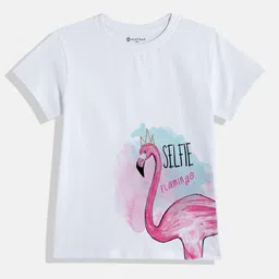 Huetrap Girls Flamingo Printed Short Sleeves Pure Cotton T-shirt-image-50