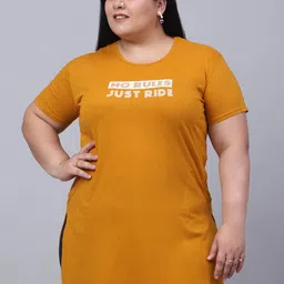 Trend Level Plus Size Typography Printed Pure Cotton Longline T-shirt-image-5