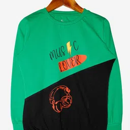 KiddoPanti Girls Green & Black Typography Printed Pure Cotton T-shirt-picture-31