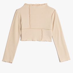 Koton Girls High Neck Self Design Crop T-shirt-picture-2