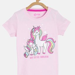 3PIN Girls Pink Little Unicorn Printed T-shirt-image-49
