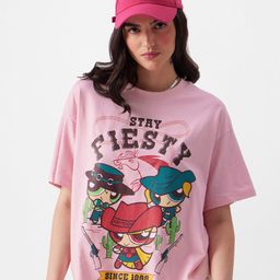 The Souled Store Pink Graphic Printed Powerpuff Girls Oversized T-shirt-image-68