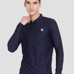 DIAZ Men Navy Mandarin Collar Polyester PU Coated T-shirt-picture-16
