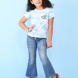 NUSYL Girls  Heart Printed High Neck Half sleeve Tie & Dye Cotton T-Shirt-20