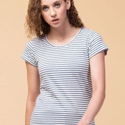 Hive91 Women Blue Striped Half Sleeves T-shirt-picture-37