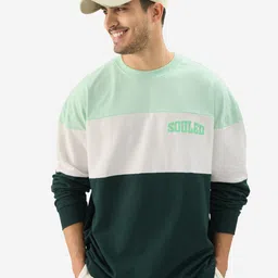 The Souled Store White & Green Colourblocked Pure Cotton Oversized T-shirt-image-39