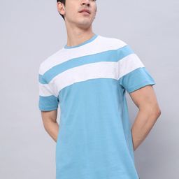 The Dry State Blue & White Colourblocked Cotton T-shirt-image-39