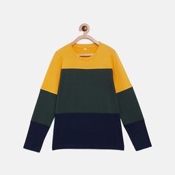 LILCLAN - BY THE DRY STATE Boys Yellow & Blue Colourblocked Round Neck T-shirt-image-78